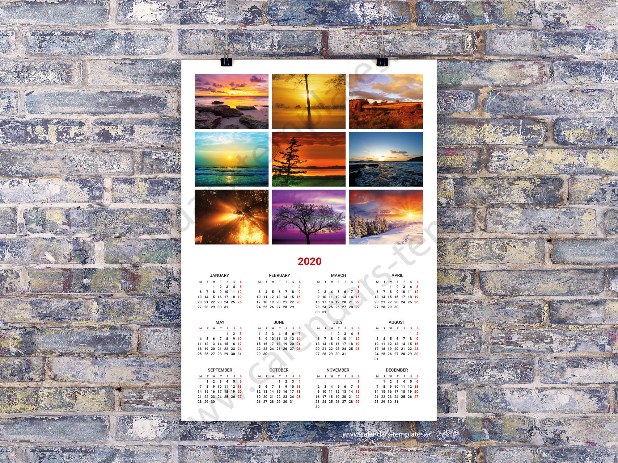2020 Poster Wall Calendar Template (Kjp-W2) Pdf Format