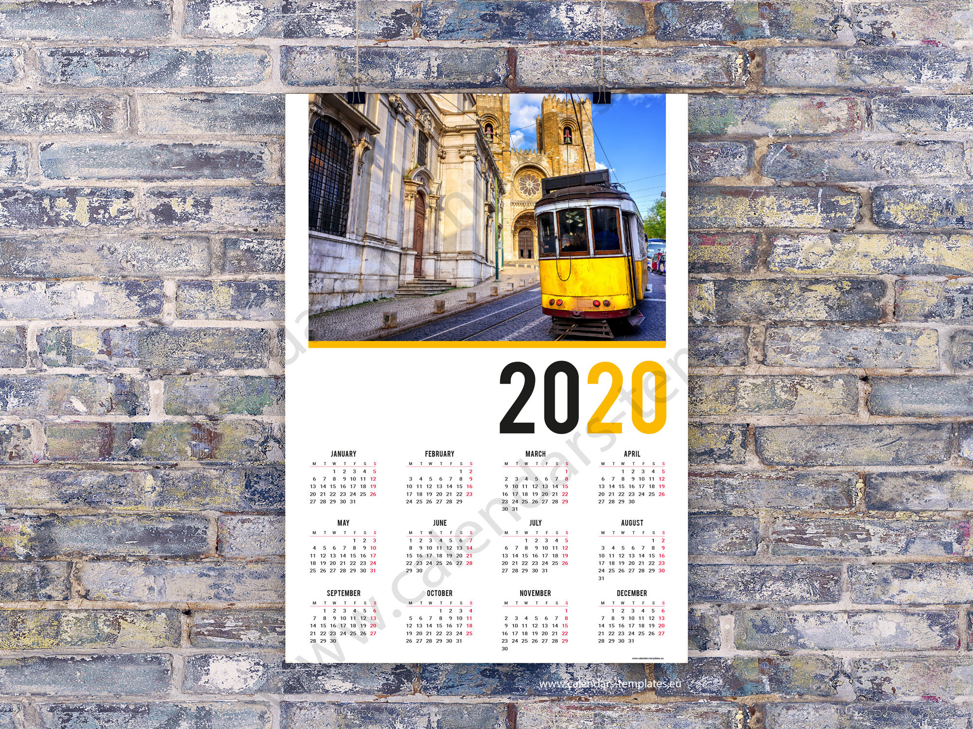 2020 Poster Wall Calendar Template (Kjp-W6). Pdf Format