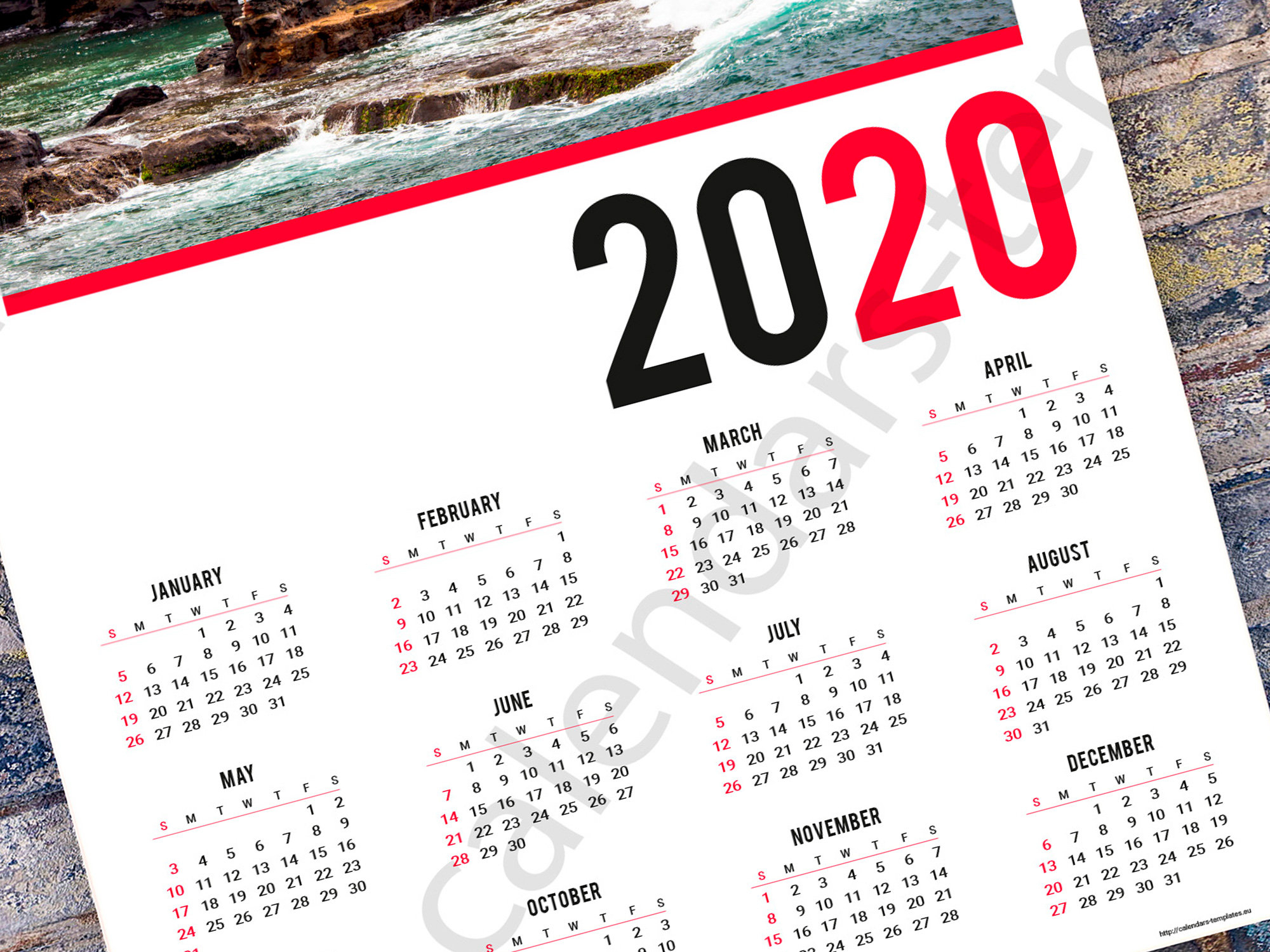 2020 Poster Wall Yearly Calendar Template (Kjp-W6). Pdf Format