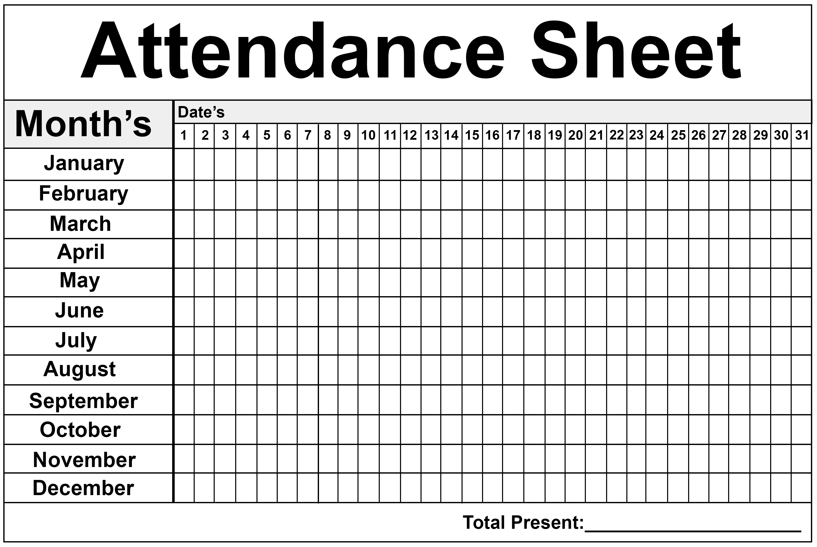 2020 Printable Employee Attendance Calendar Template