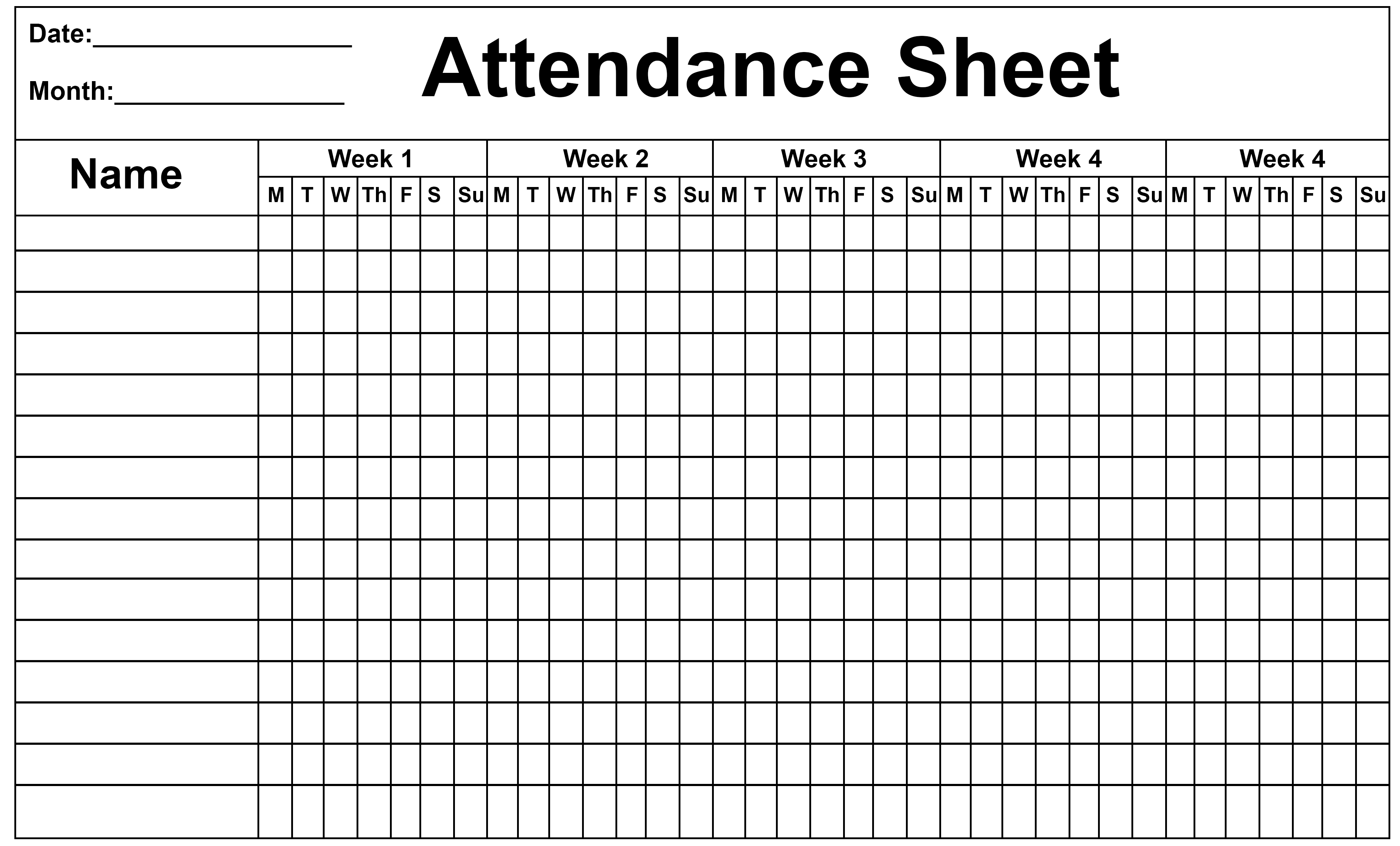 Free Monthly 2020 Attendance Template | Example Calendar ...