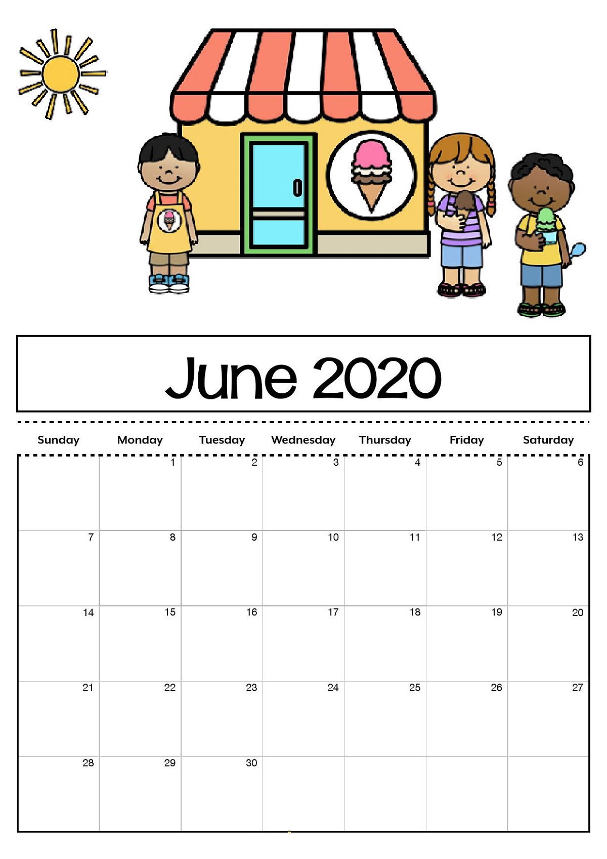 2020 Printable Monthly Calendar For Kids | Calendar Shelter