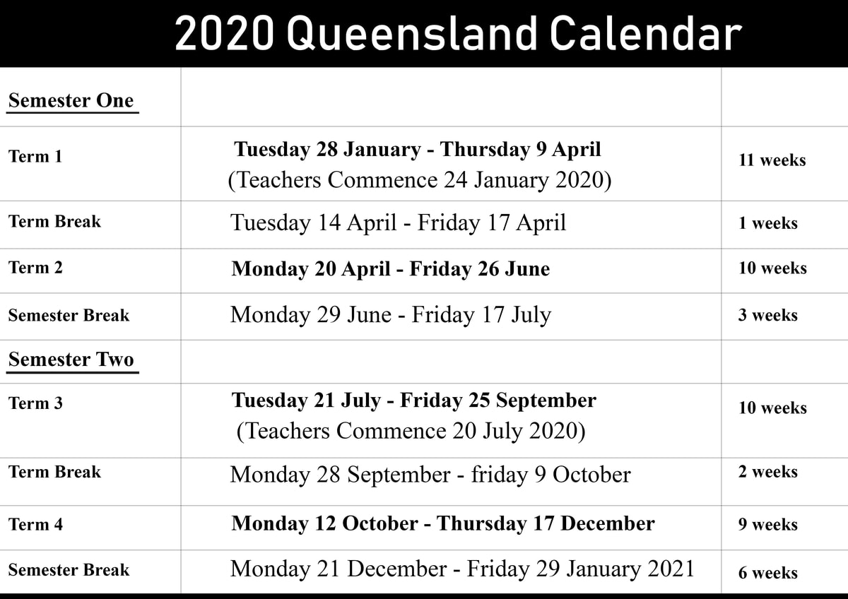 2020 School Calendar Queensland State Schools | Calendar