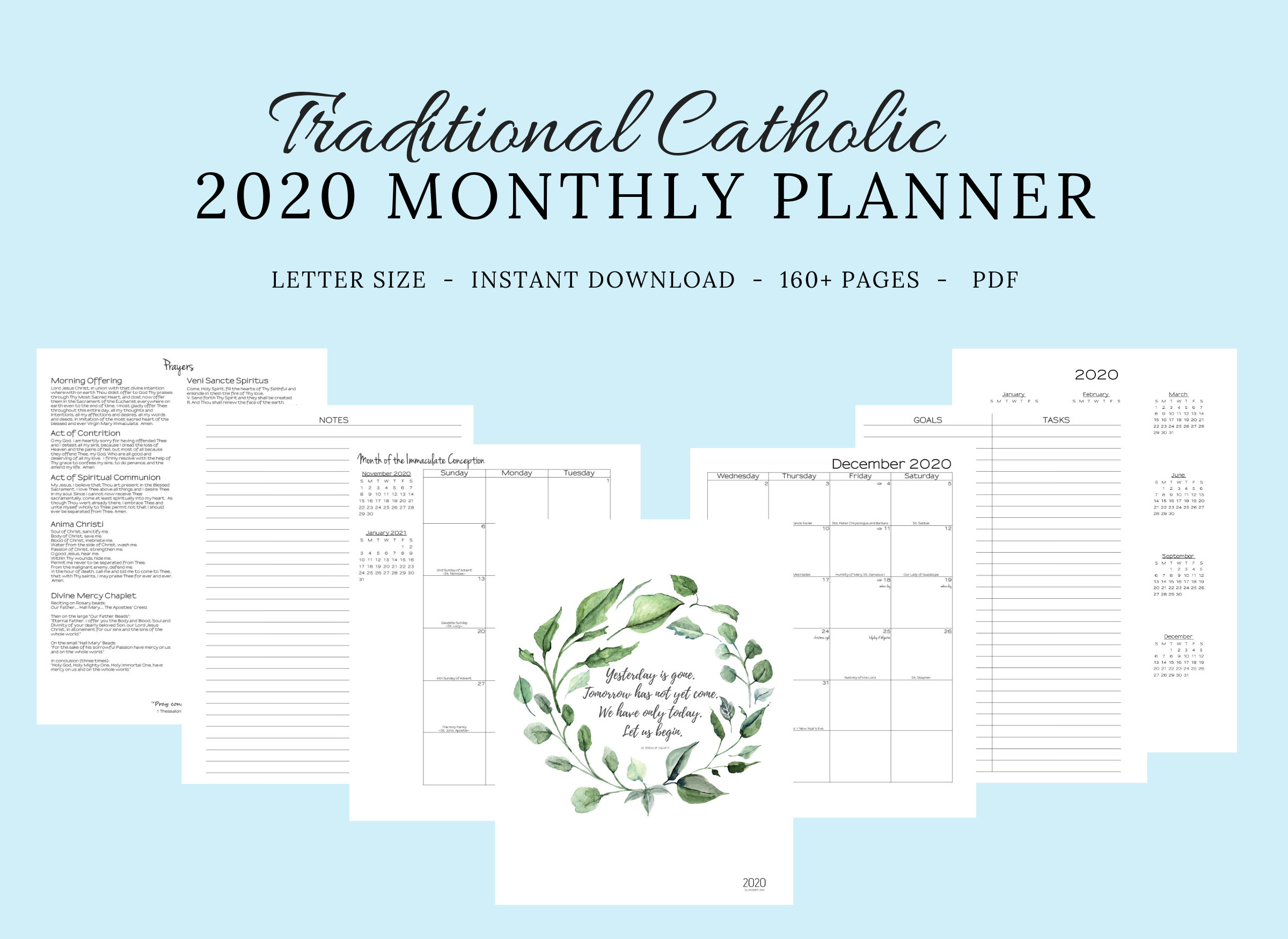 2020 Traditional Latin Catholic Planner Monthly Printable: Latin Mass /  Tridentine Mass / Catholic Calendar / Liturgical Planner