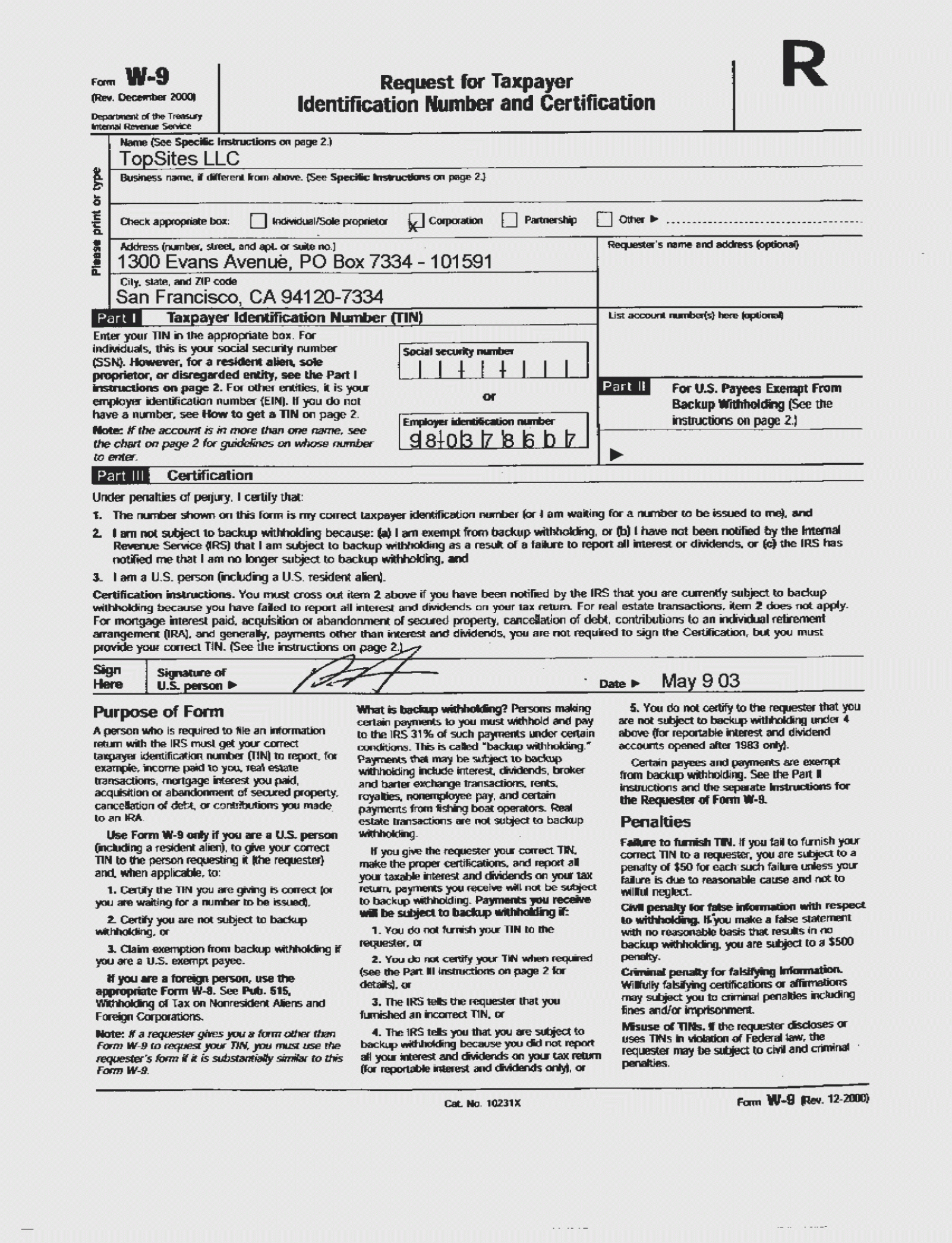 Printable W 9 Form For 2020 Example Calendar Printable 1397