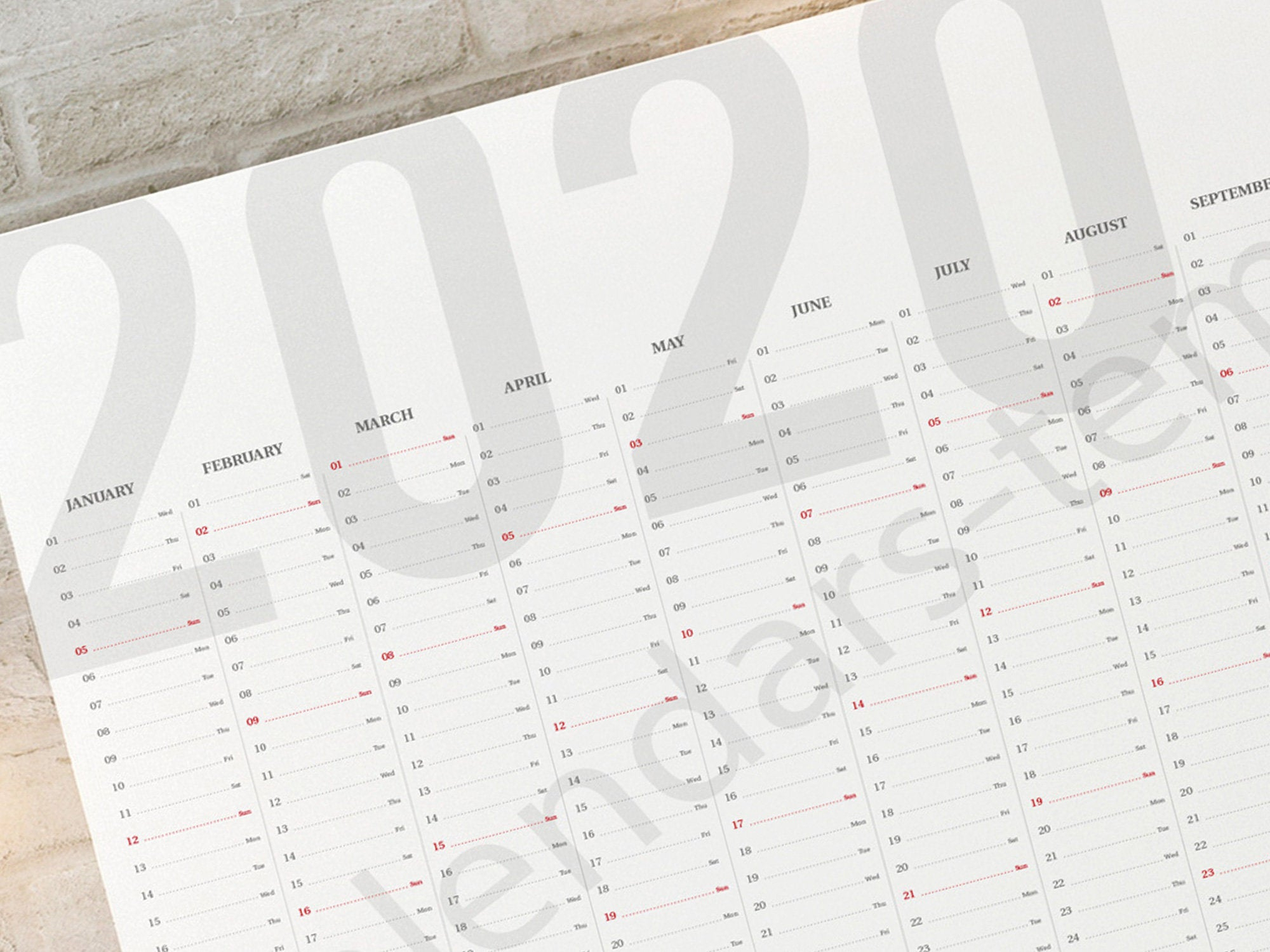 2020 Year Wall Planner. Printable Horizontal Large Wall Planner / Agenda,  Yearly Calendar Kp-W9