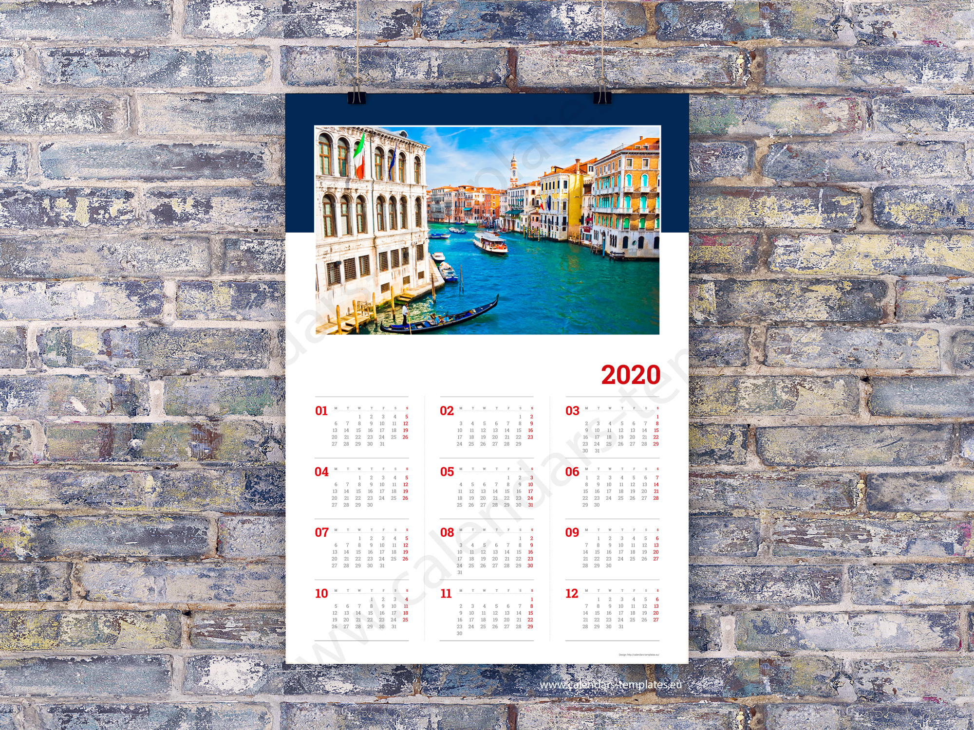 2020 Yearly Wall Planners Calendars. Printable Templates Pdf