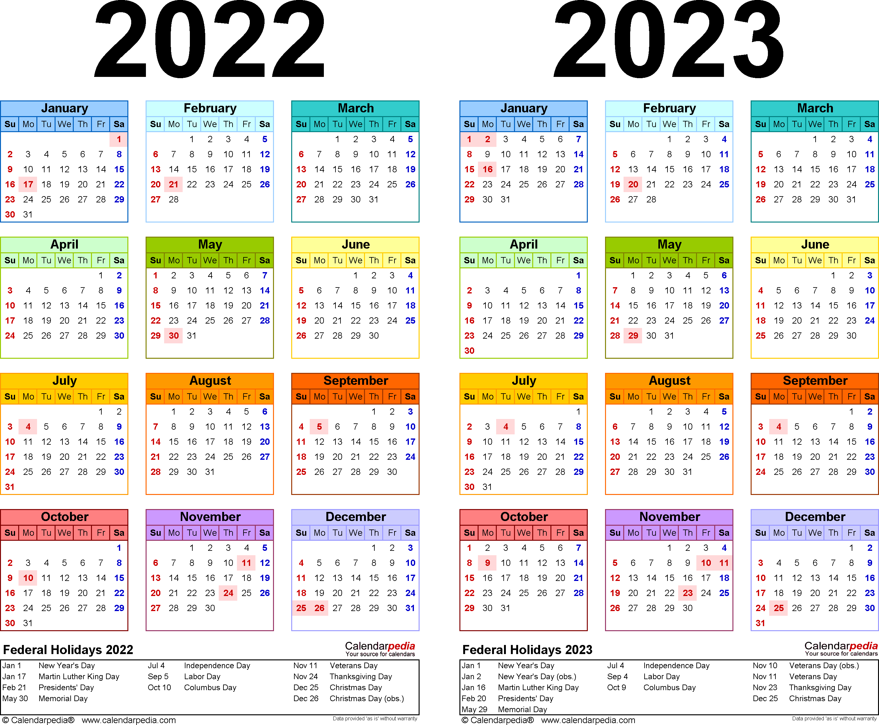 2022-2023 Calendar - Free Printable Two-Year Word Calendars