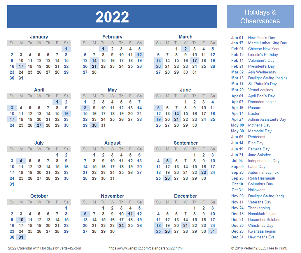 2022 Calendar Templates And Images