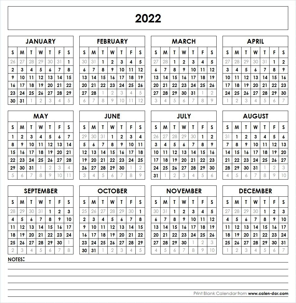 2022 Printable Calendar | Yearly Calendar | Printable Yearly