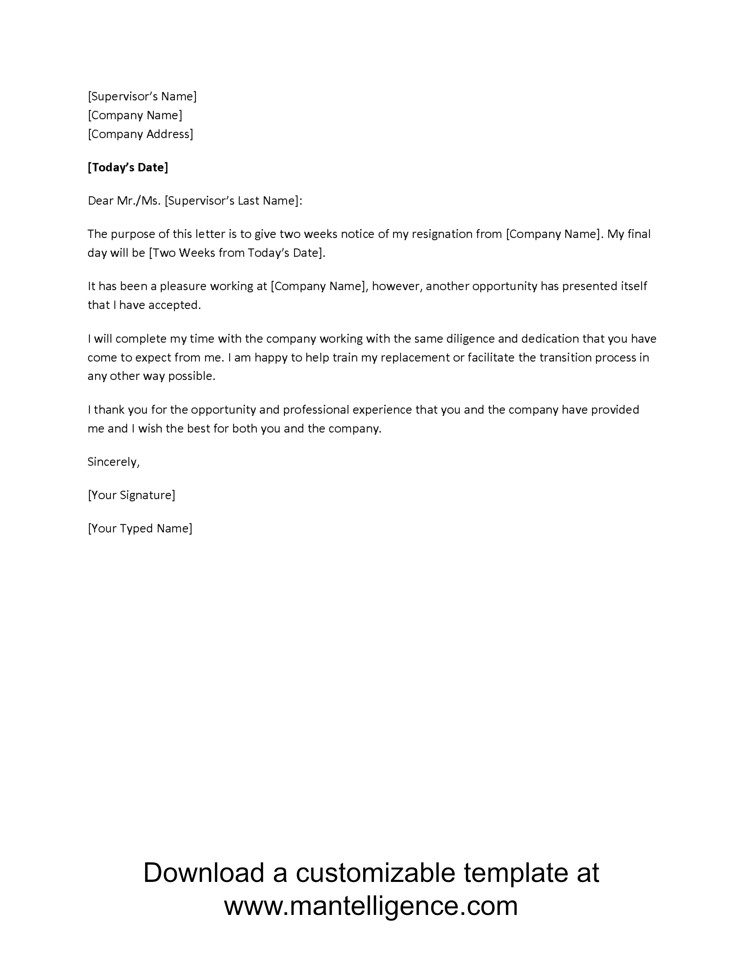 3 Highly Professional Two Weeks Notice Letter Templates