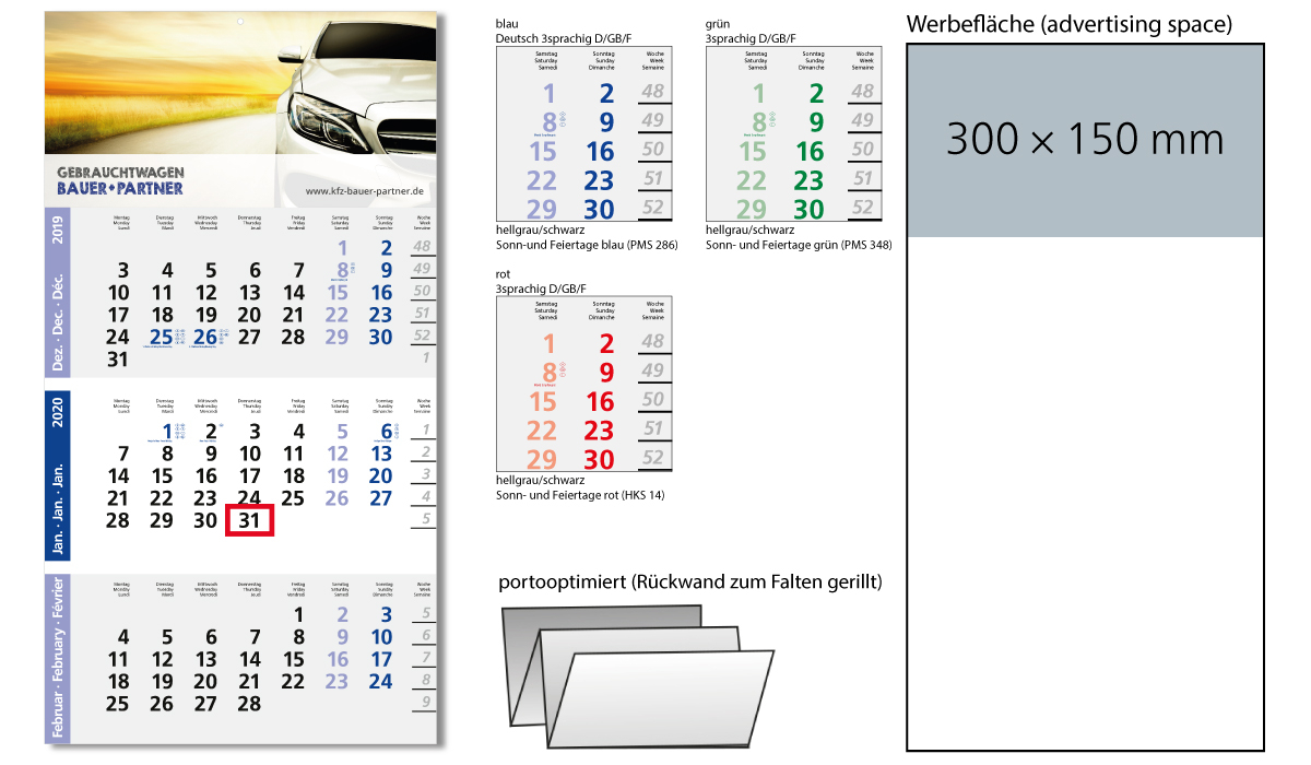 3-Month Calendar 2020 Logic 3 Post A | 3-Month Planner With Logo Printed |  Deprismedia