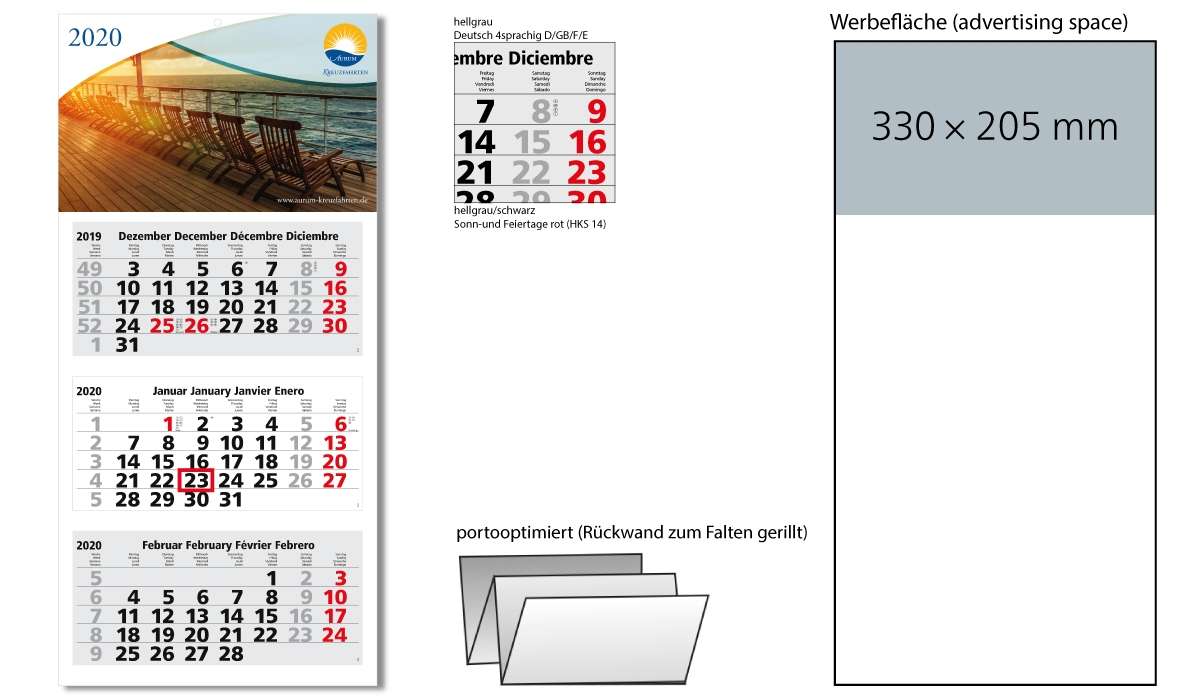 3-Month Calendar 2020 Medium Light 3 Including Advertising Printing |  3-Month Planner With Logo Printed | Deprismedia