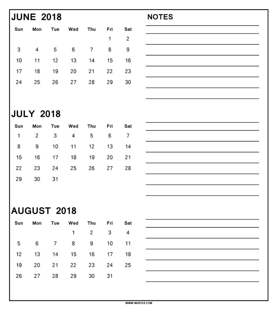 3 Month Calendar June July August 2018 Postrendy Showy