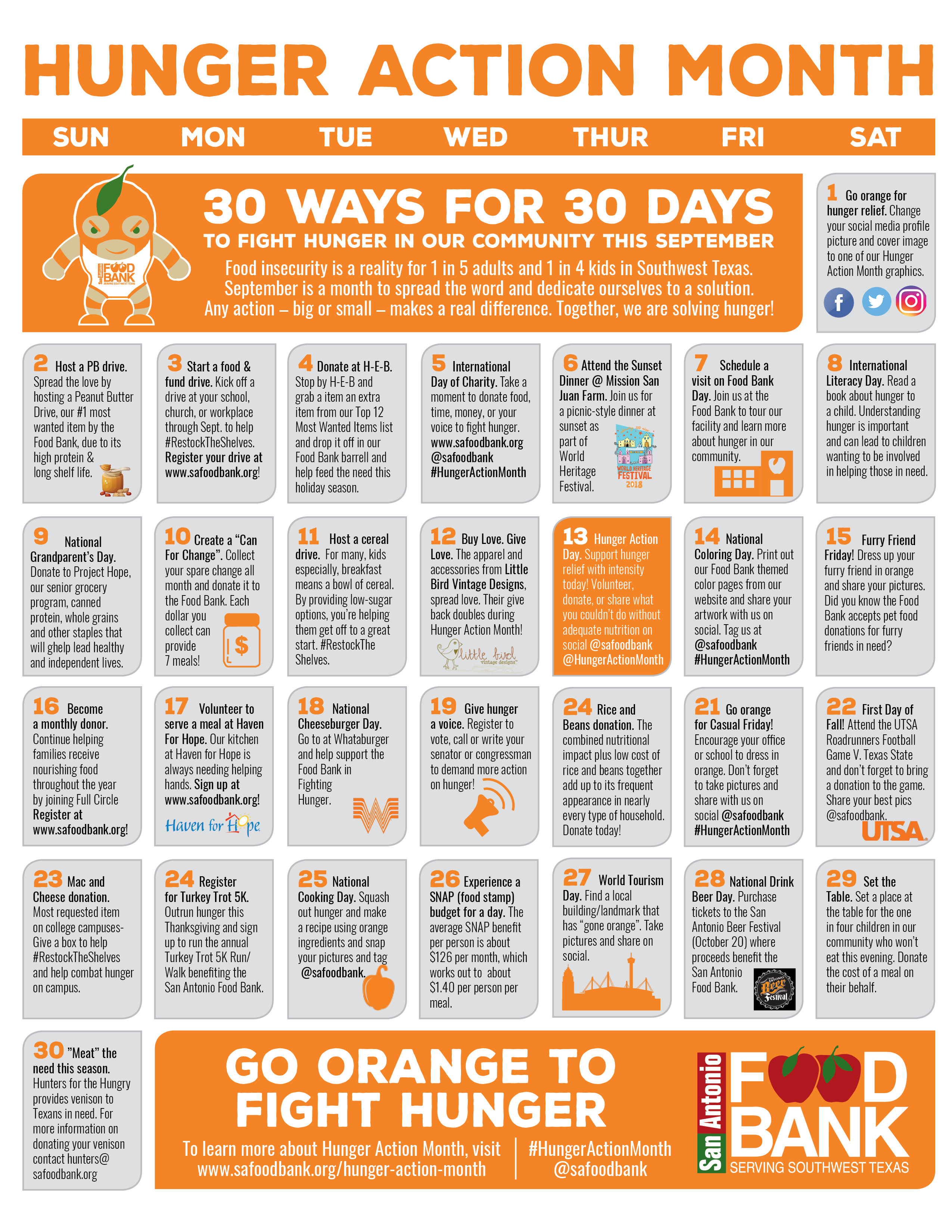 30 Ways For 30 Days Calendar - San Antonio Food Bank