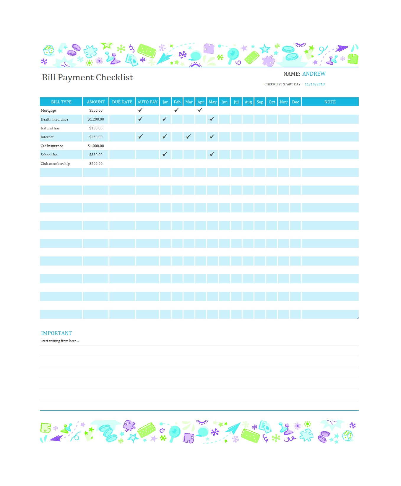 32 Free Bill Pay Checklists &amp; Bill Calendars (Pdf, Word &amp; Excel)