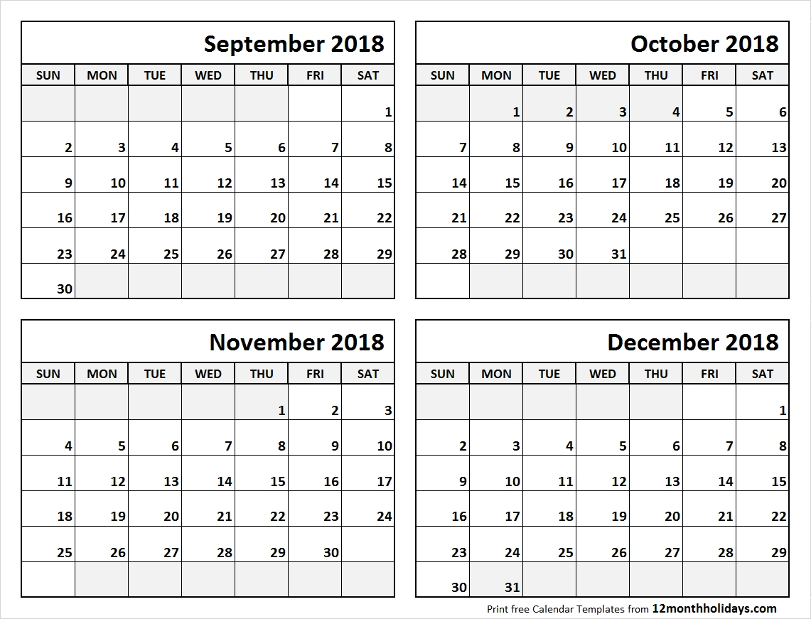 4 Month Blank Calendar Template | Template Calendar Printable