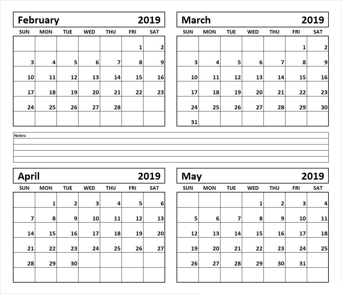 4 Month February March April May 2019 Calendar #march #april