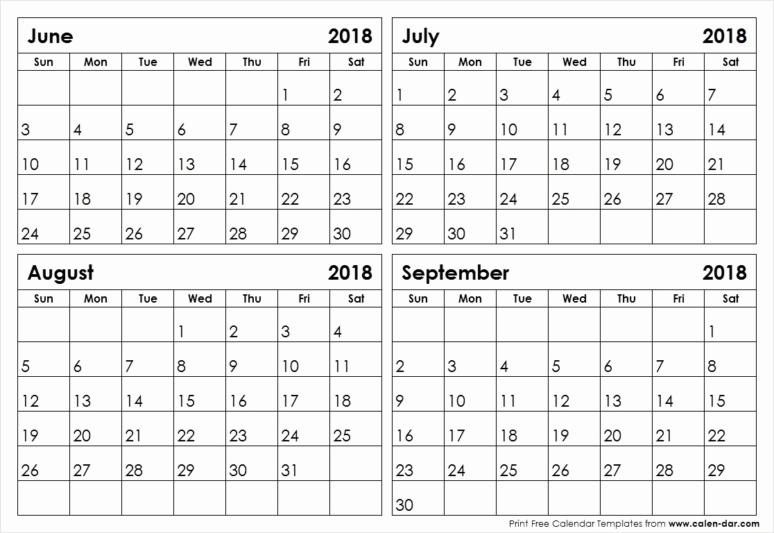 Calendar Template 4 Months Per Page | Example Calendar Printable