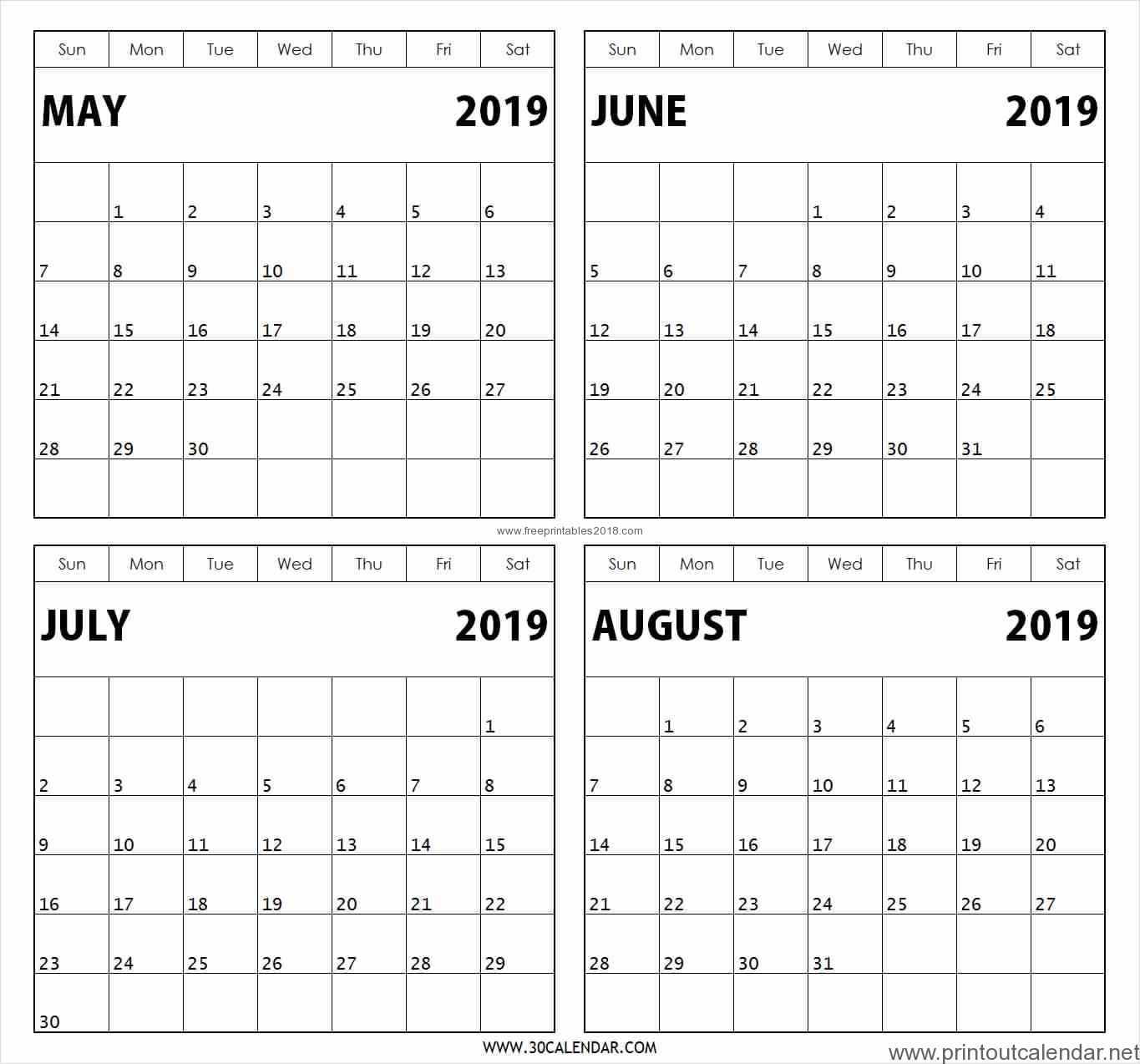 4 Month Printable Calendar 2019 | Free Printables 2019
