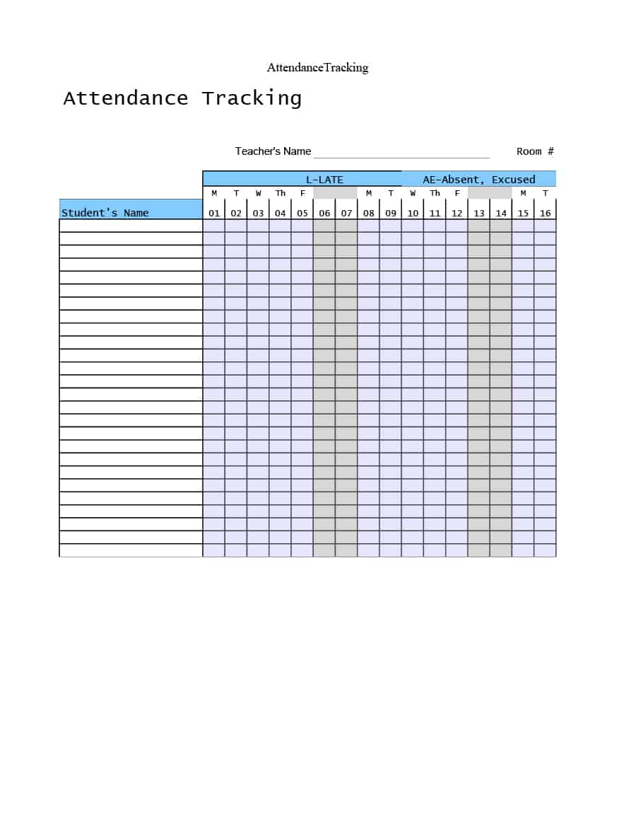 Free Employee Attendance Template Example Calendar Printable