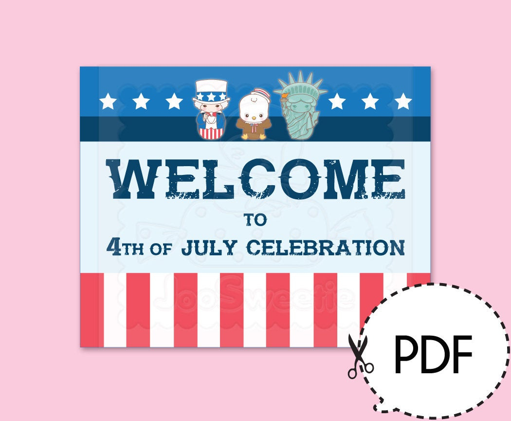 4Th Of July Party Welcome Sign-Printable Pdf Download