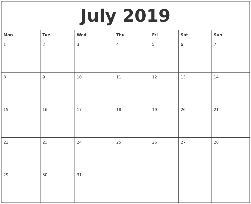 4X6 Calendar Template 2019 • Printable Blank Calendar Template