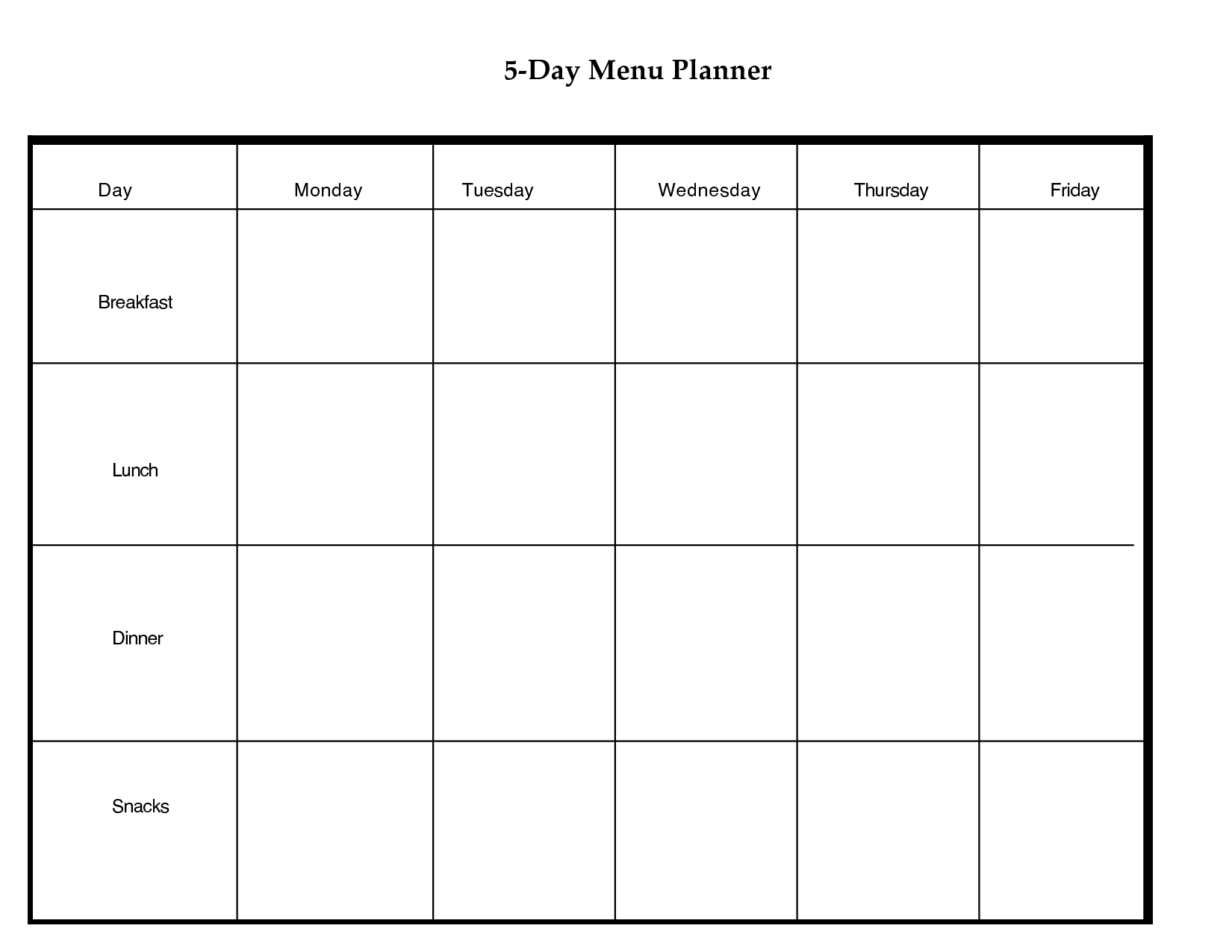 5 Day Weekly Plan Printable