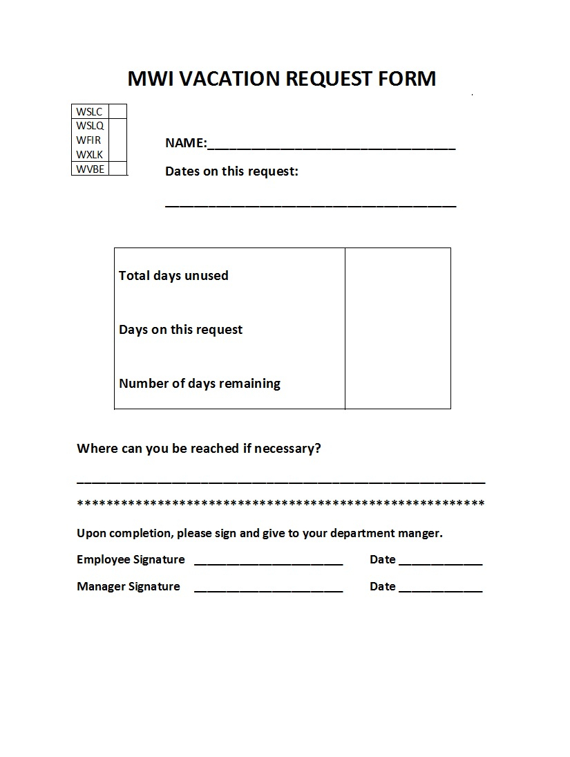 50 Professional Employee Vacation Request Forms [Word] ᐅ