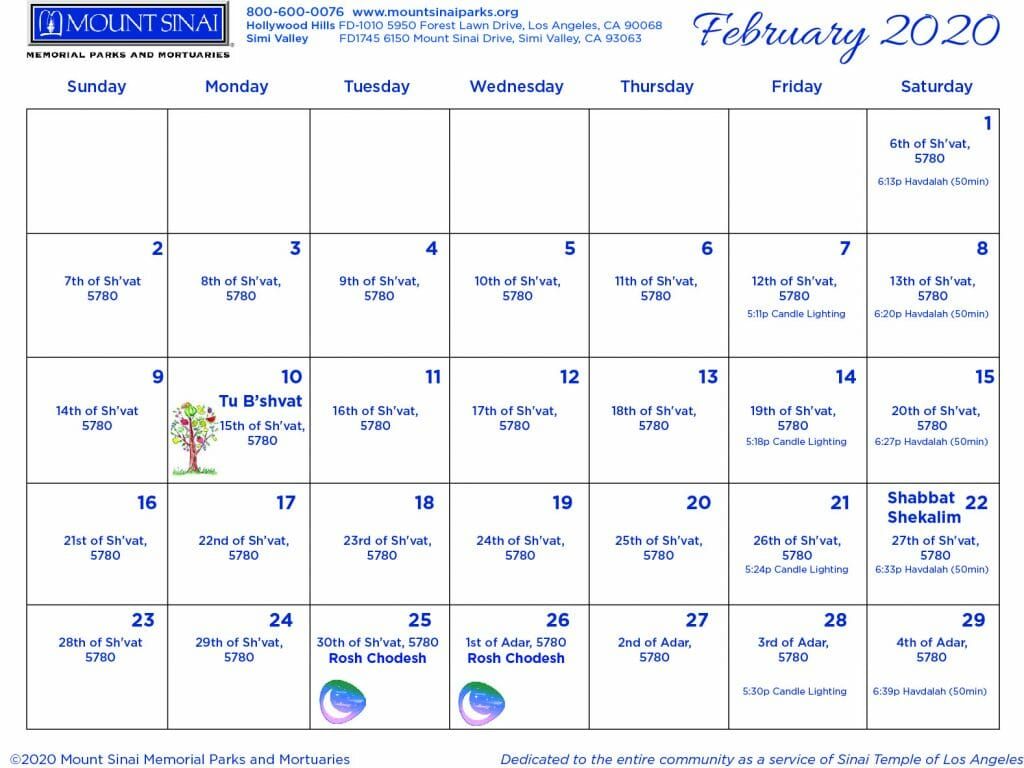 5779 / 5780 Hebrew Calendar - Mount Sinai Memorial Parks And