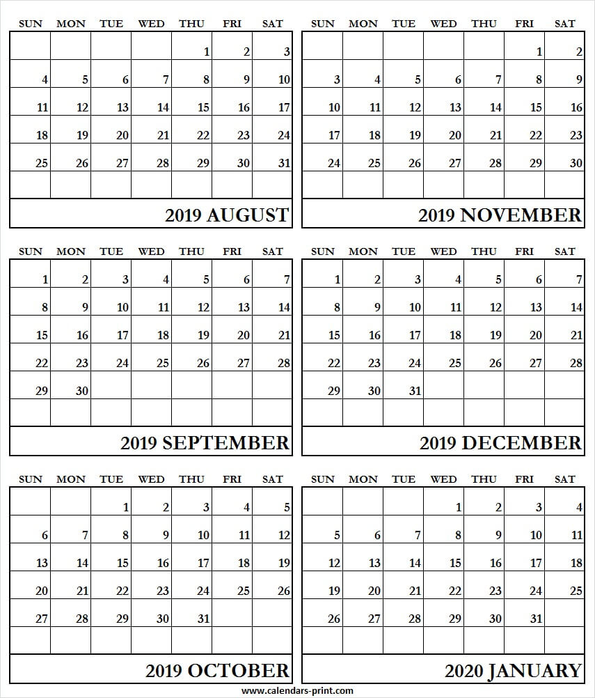 2020 calendar printable 6 month example calendar printable