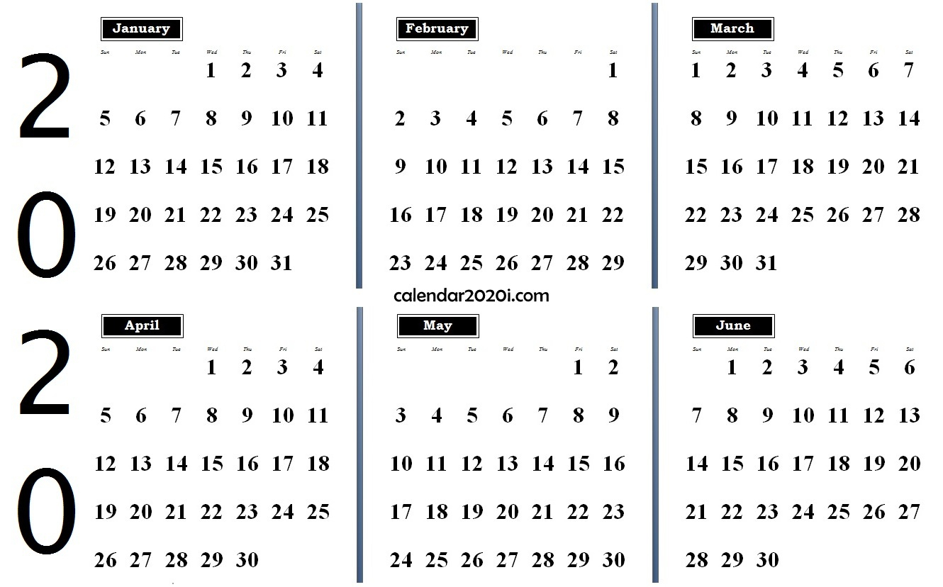 Free Printable Calendar 2020 Six Months