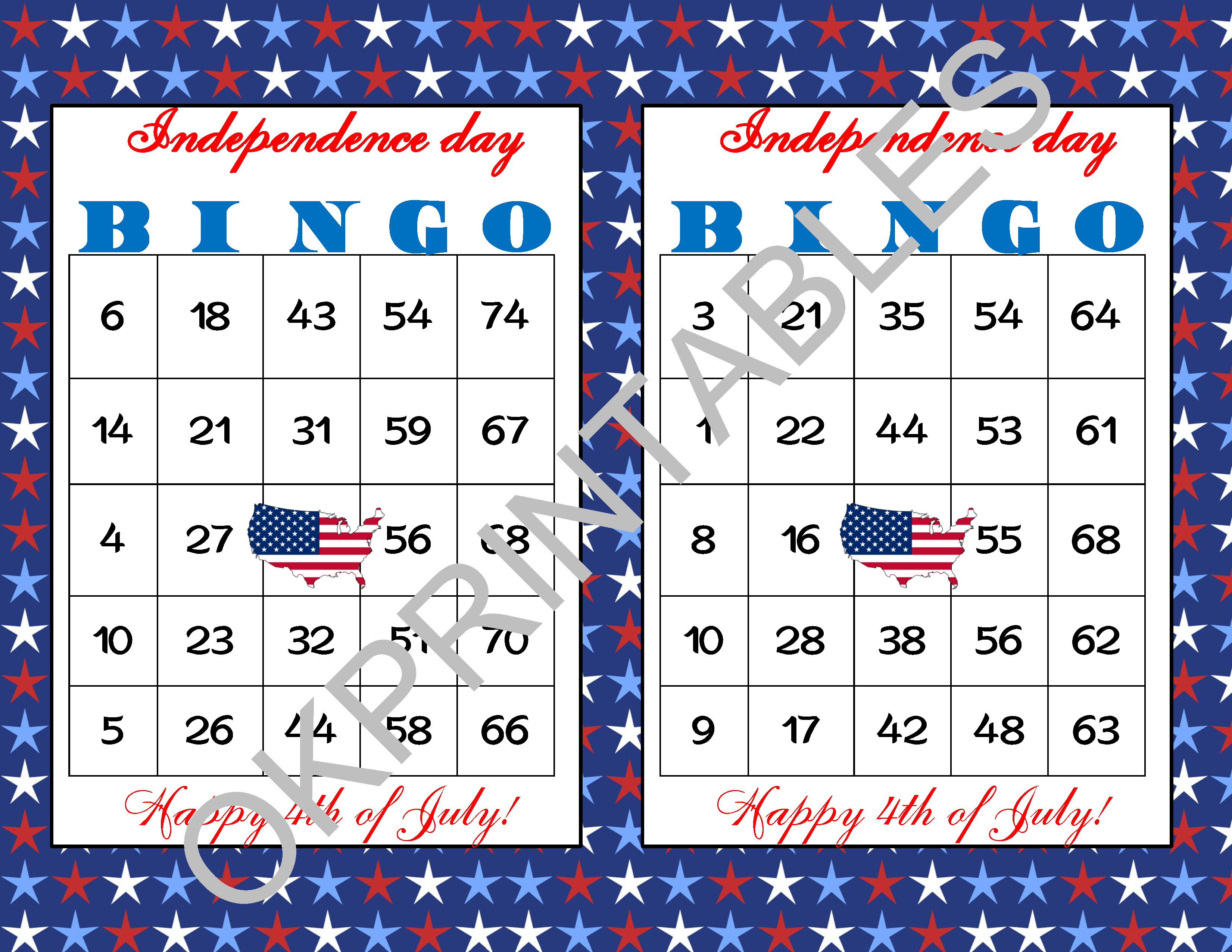 60 Happy 4Th Of July Bingo Cards - Printable Independence Day Game -  Patriotic Bingo Game