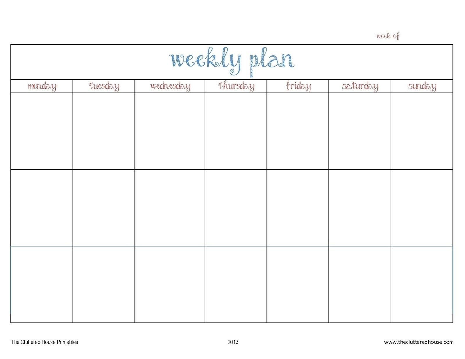 7 Day Week Calendar Template | Ten Wall Calendar