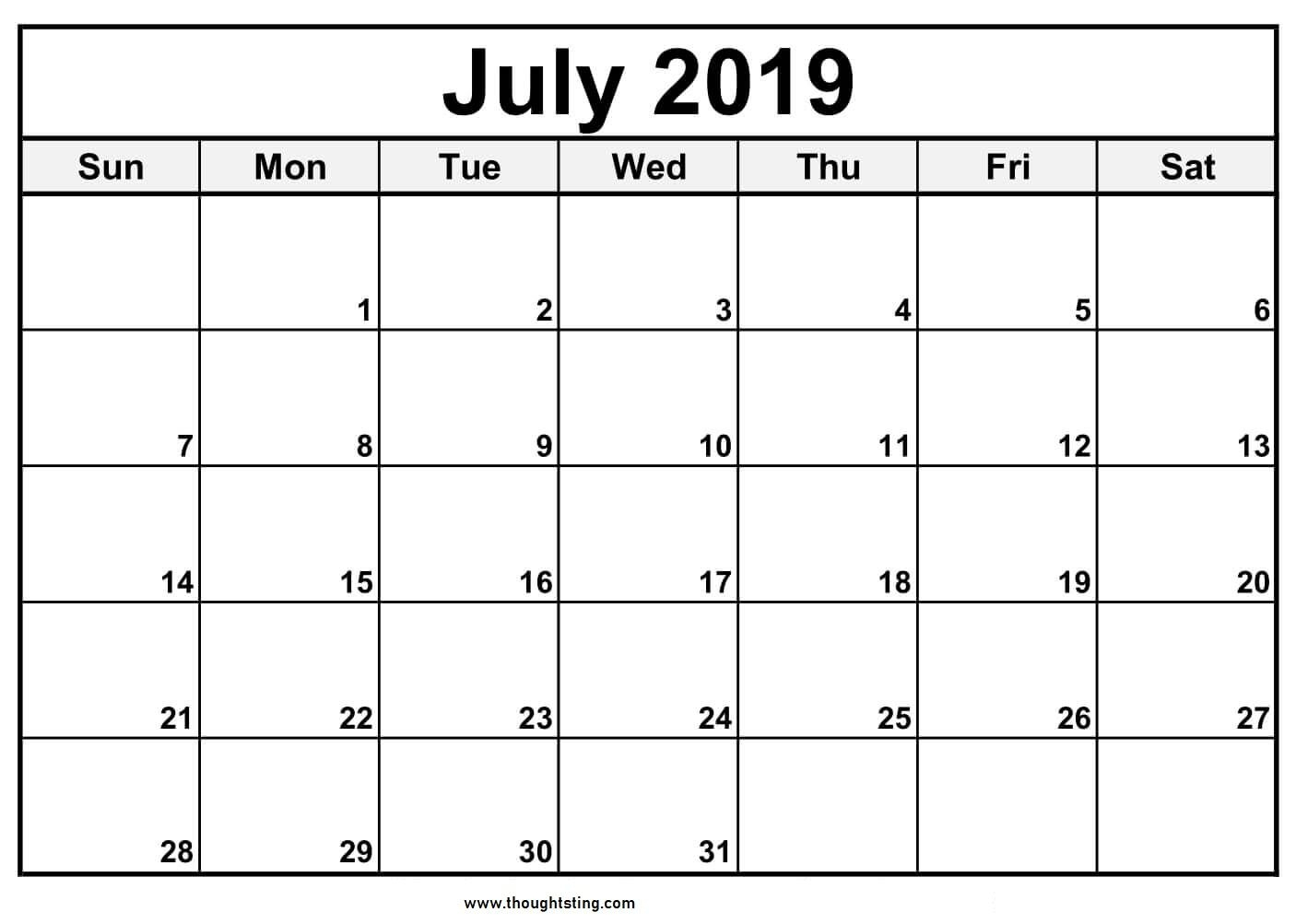8 X 10 Printable Calendar July 2019 | Calendar Format Example
