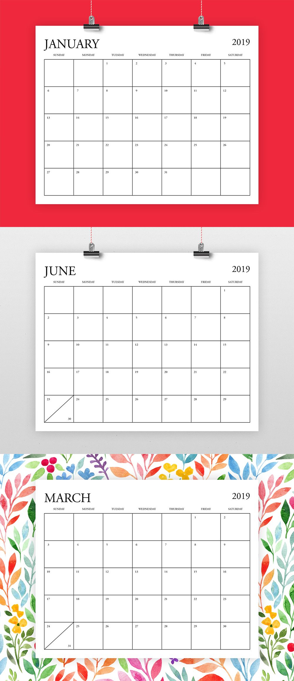 8X10 Inch 2019 Calendar Template | *fits 8.5&quot; X 11&quot; Home