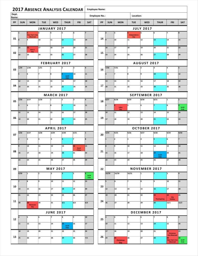 Employee Absence Calendar Template | Example Calendar Printable