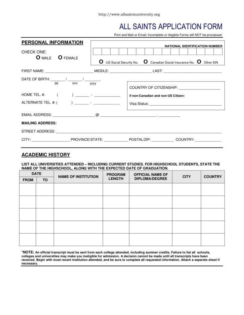 9 College Application Form Templates Pdf Free Premium Model