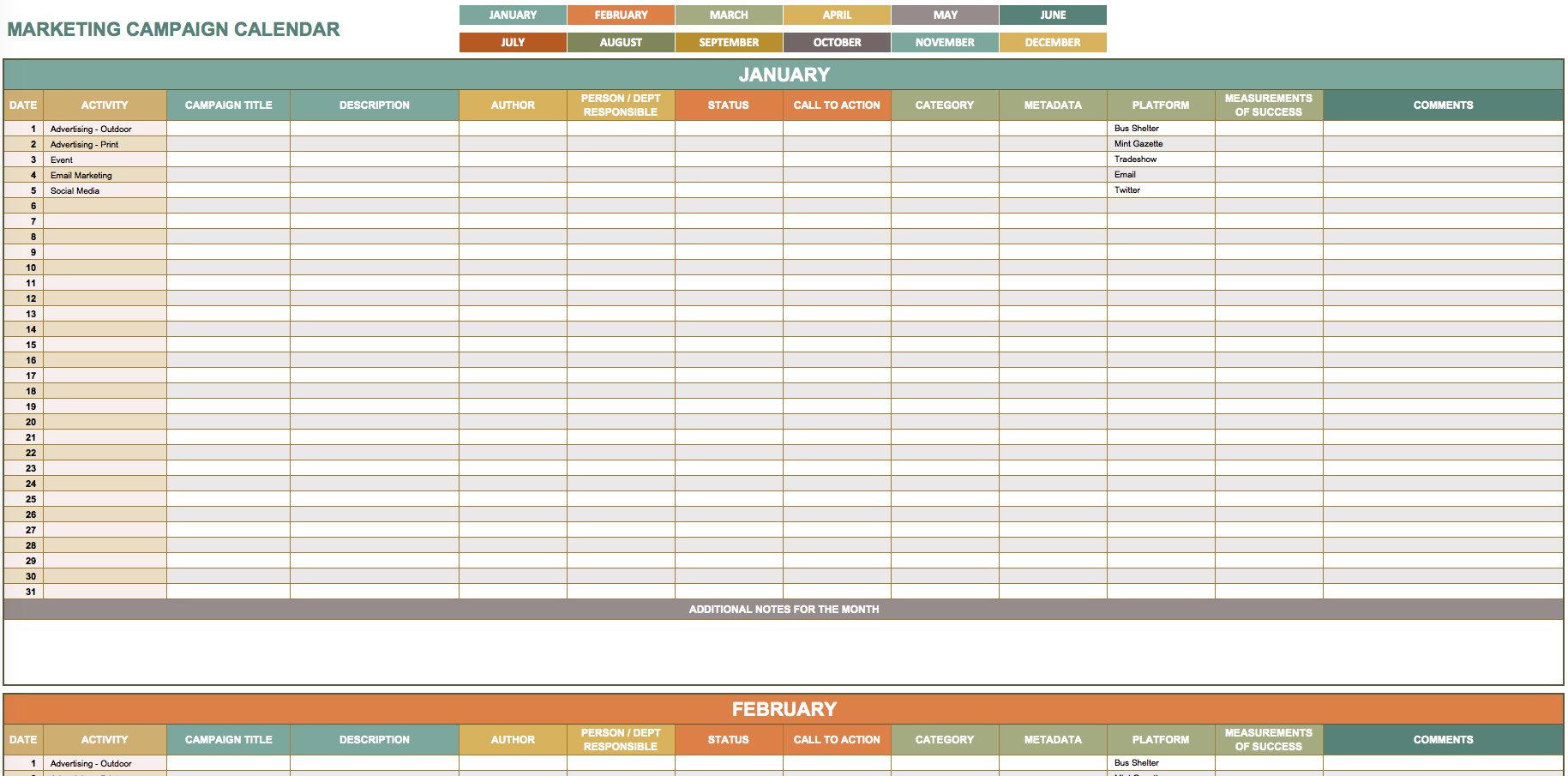 9 Free Marketing Calendar Templates For Excel - Smartsheet