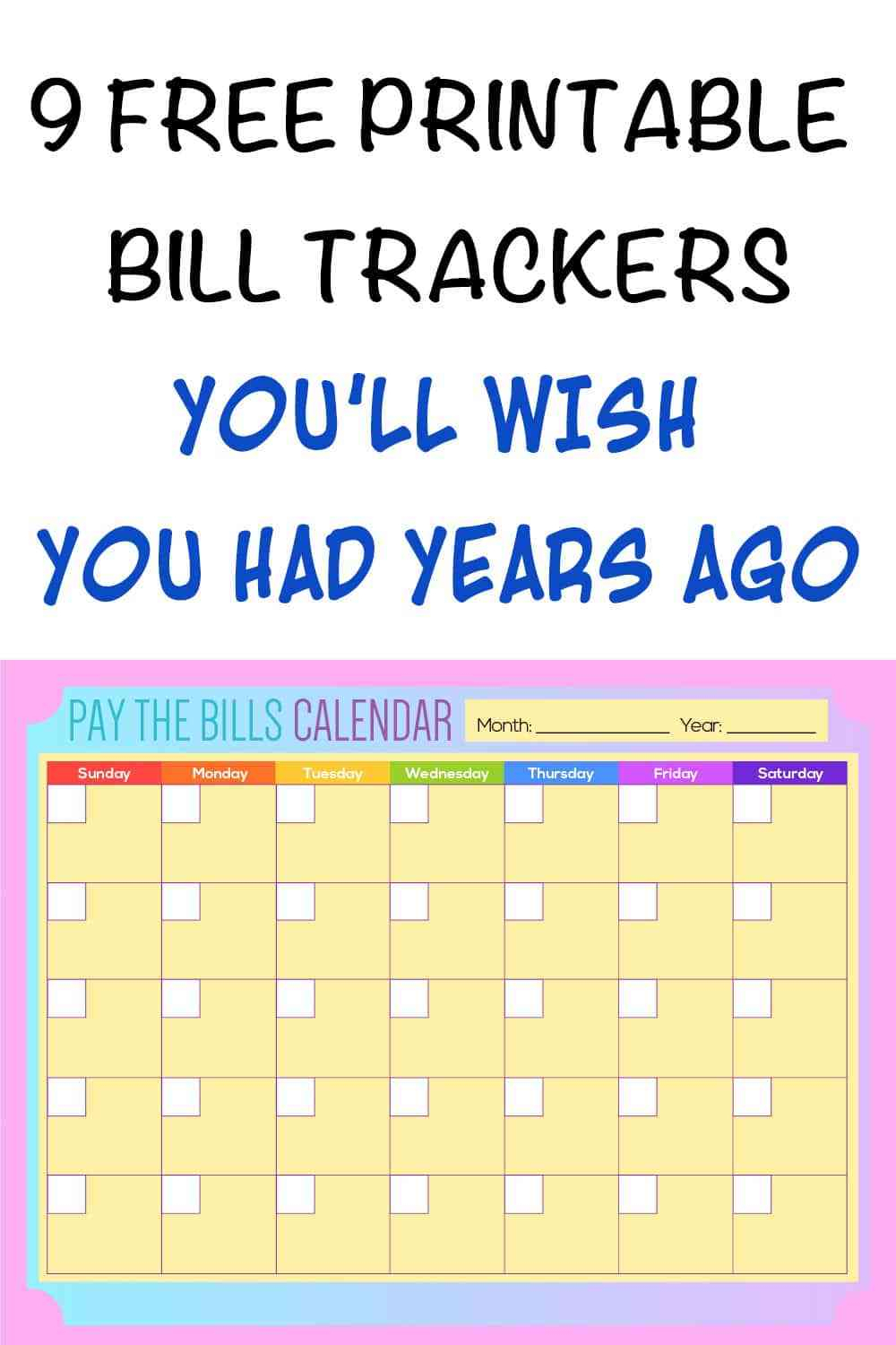 Free Bill Calendar Printable