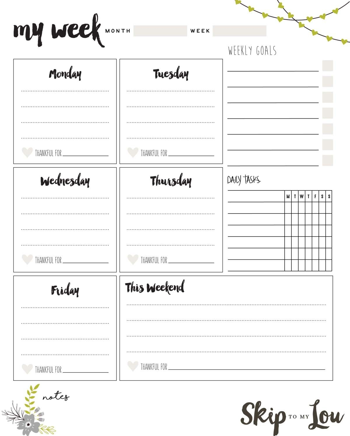 A Peek At The Week Free Printable Weekly Planner | Ten Wall