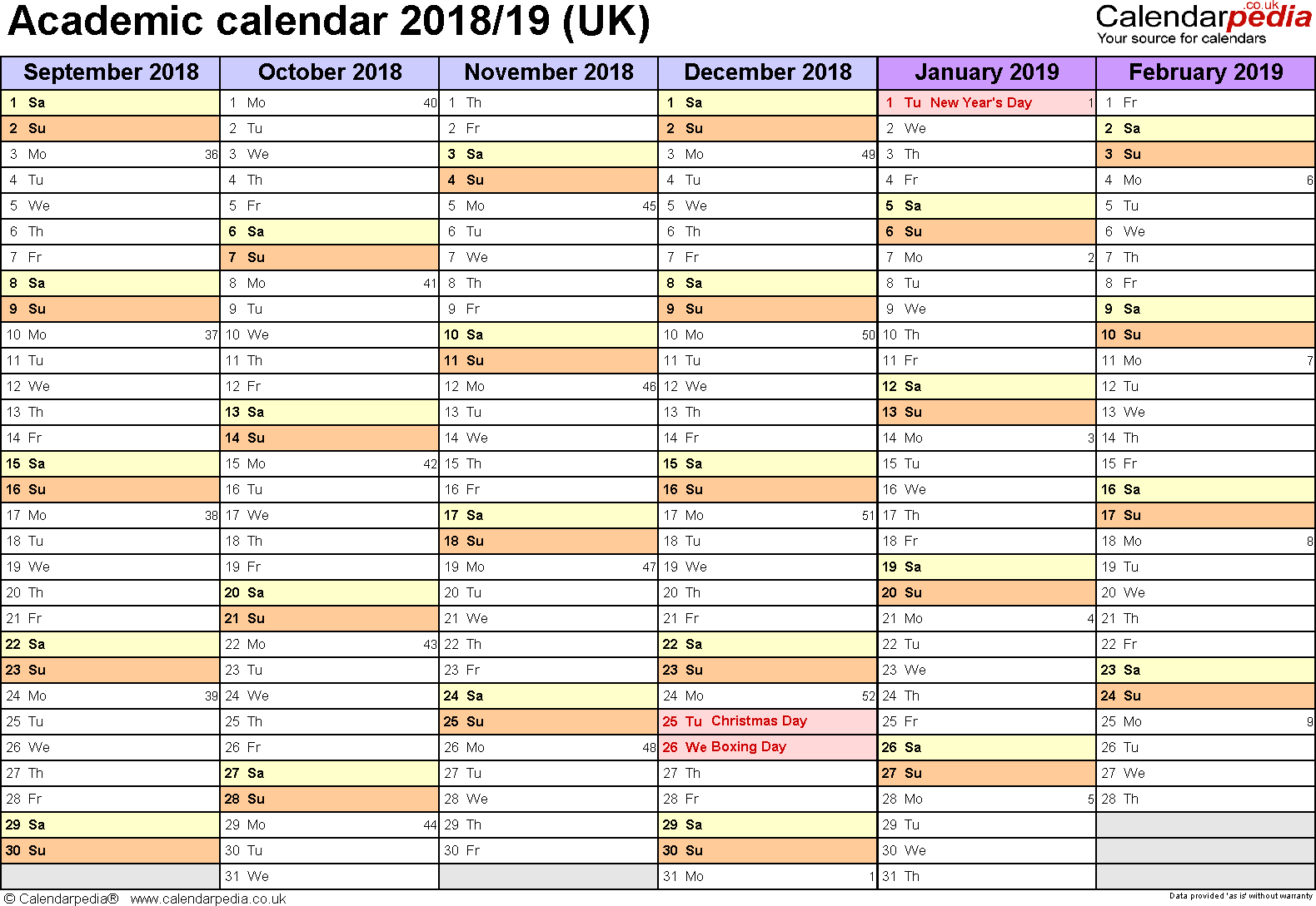 Academic Calendars 2018/2019 As Free Printable Word Templates