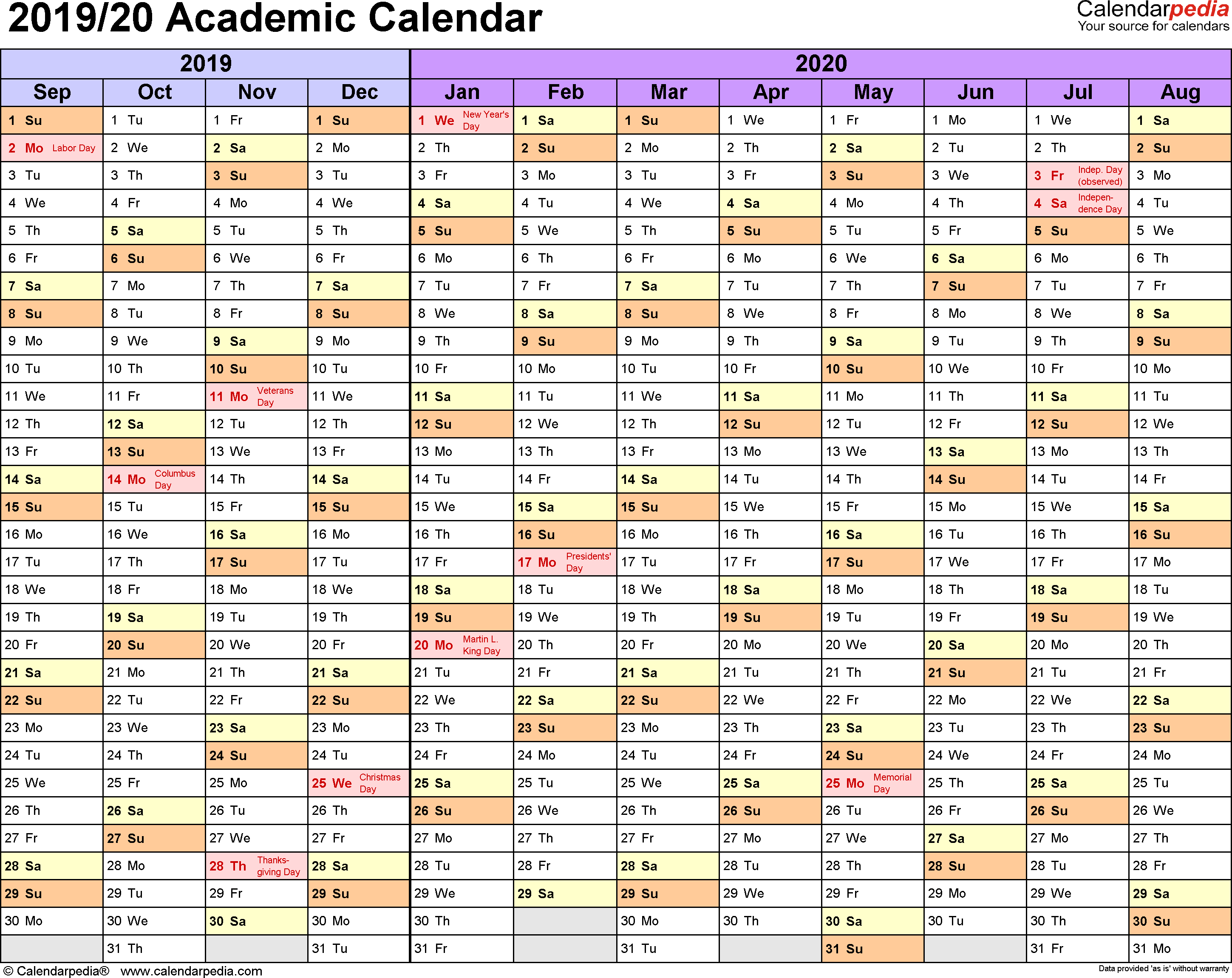 Academic Calendars 2019/2020 - Free Printable Excel Templates