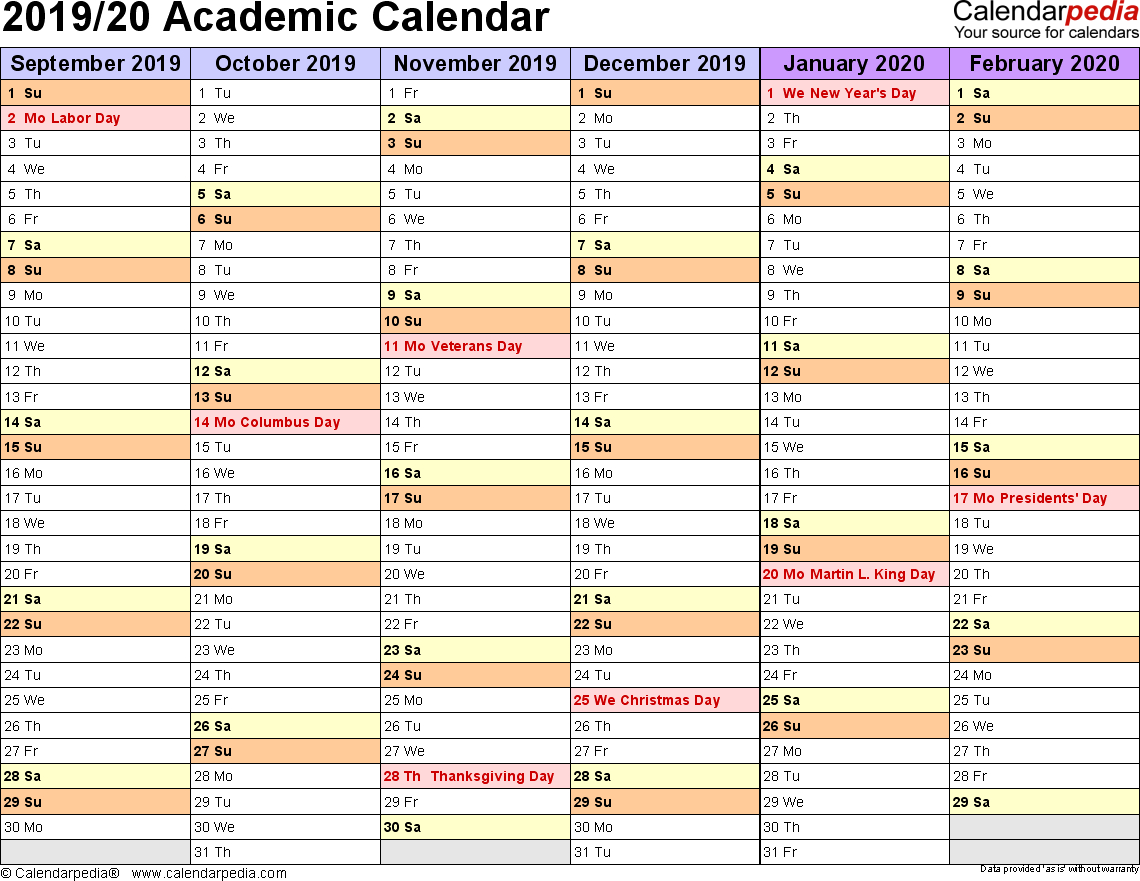 Academic Calendars 2019/2020 - Free Printable Word Templates