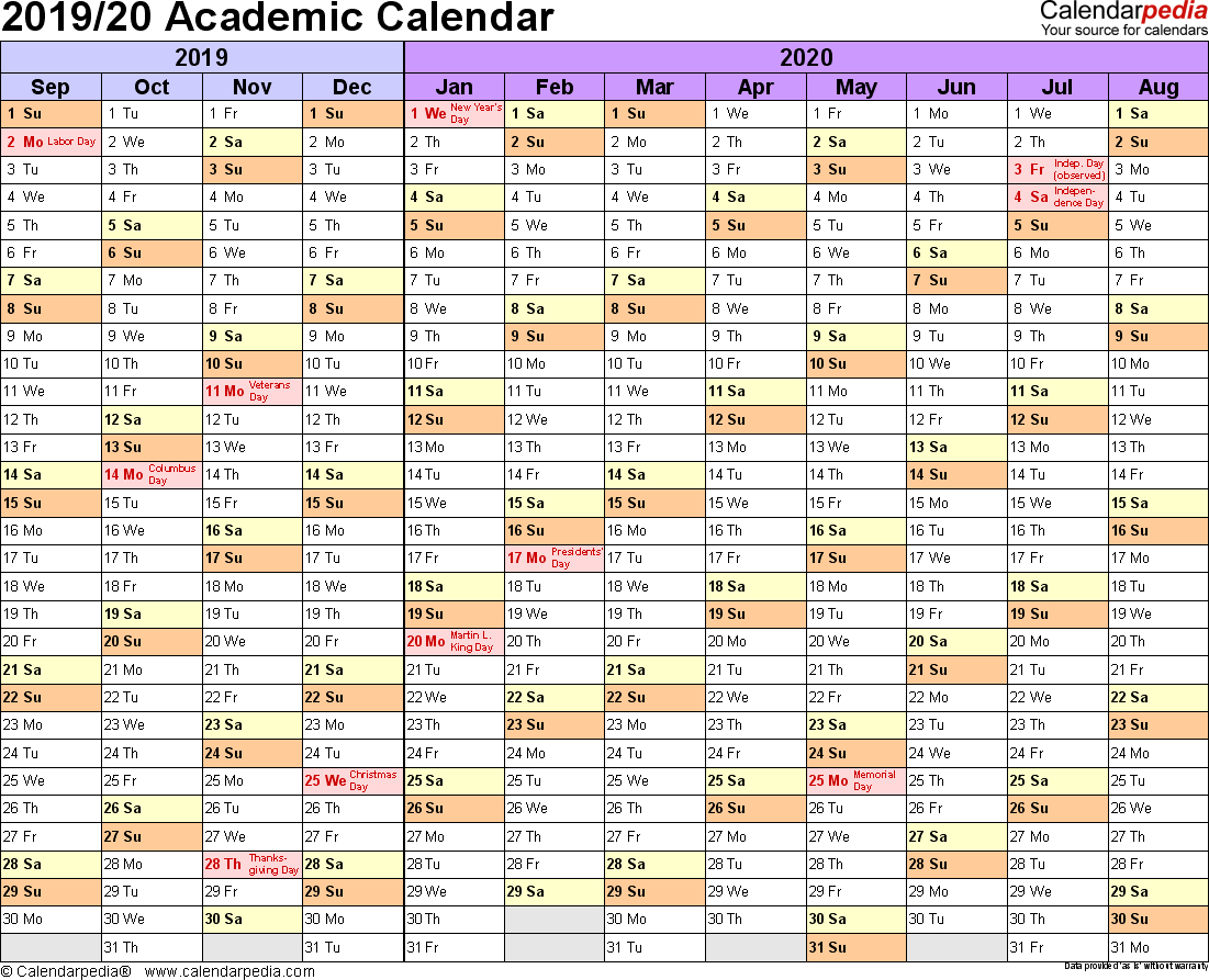 Academic Calendars 2019/2020 - Free Printable Word Templates