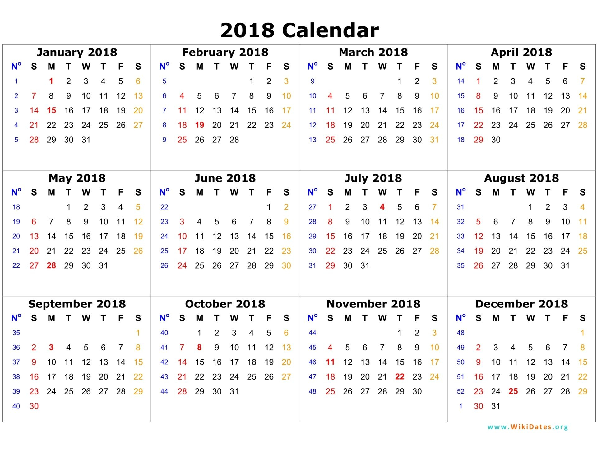 Annual Calendar 2018 Portrait Printable Calendar 2017 2018