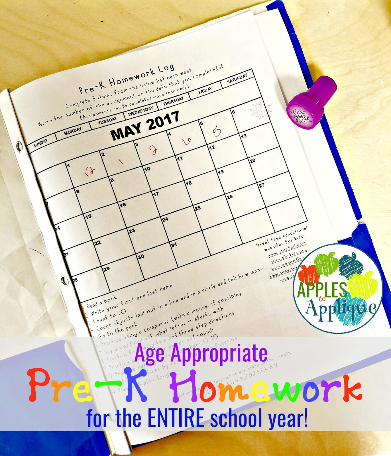 Monthly Homework For Pre-K Students | Example Calendar ...