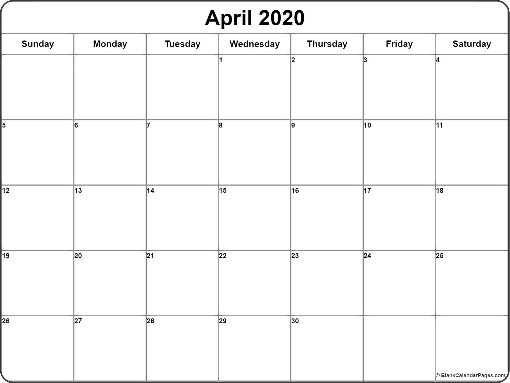 April 2020 Calendar | Free Printable Monthly Calendars