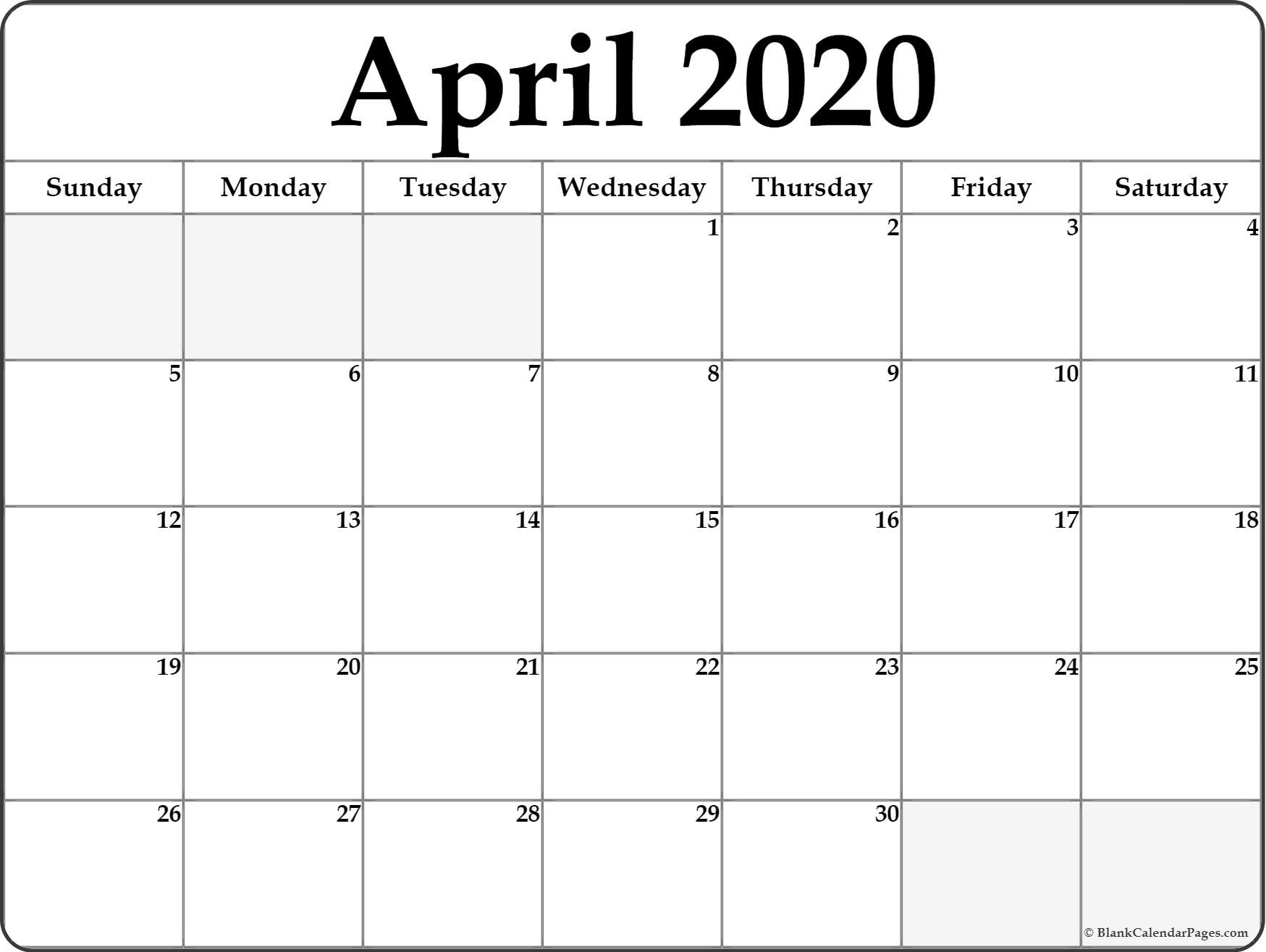 April 2020 Calendar | Free Printable Monthly Calendars