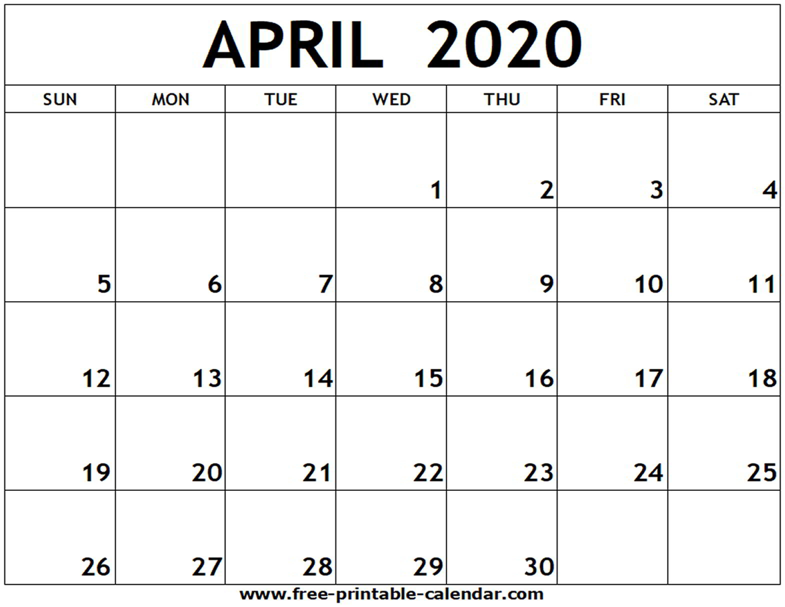 April 2020 Printable Calendar - Free-Printable-Calendar